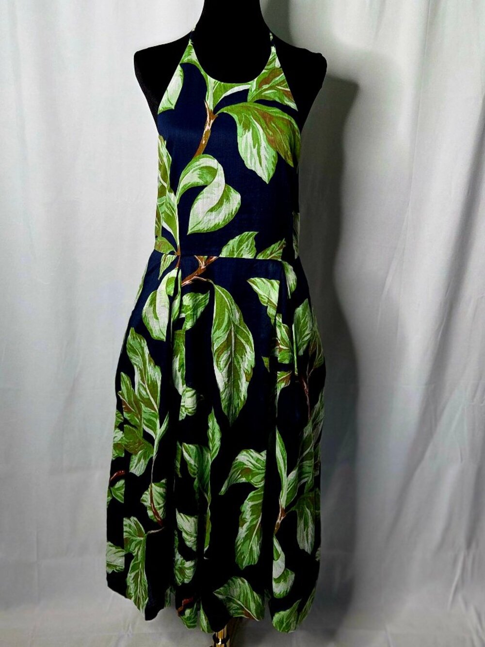 Ann Taylor Amalfi Tropical Palm Leaf Print Halter Fit & Flare Dress